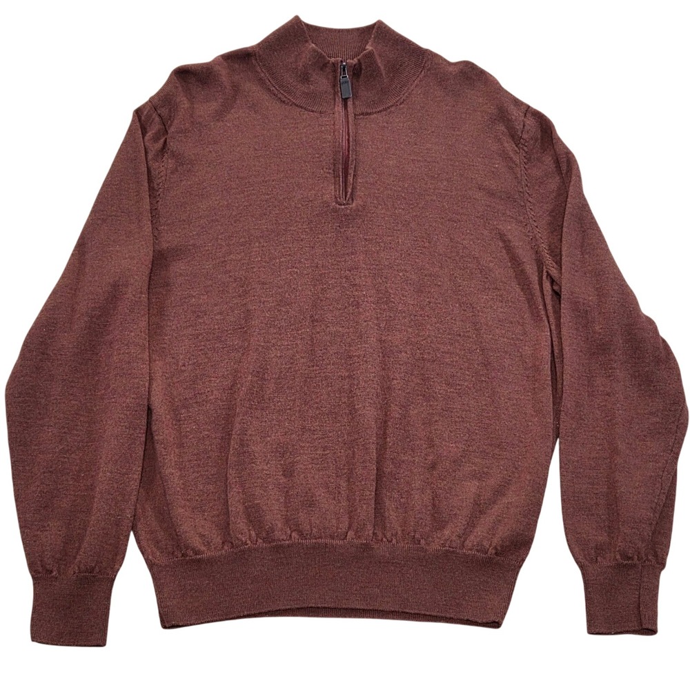 Jos. A. Bank Traveler Merino Wool 1/4 Zip Pullover Sweater‎ Brown Mens XL